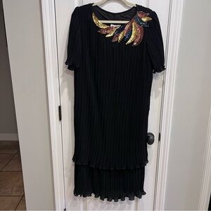 Vintage Karen Lawrence by Matthew Black Pleated Sequin Midi Dress Size 14